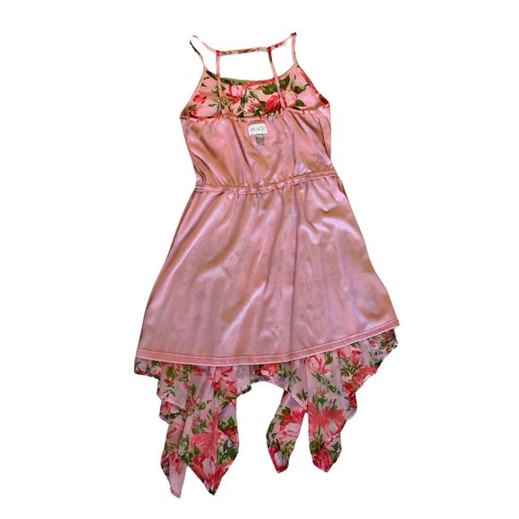 Girls Sleeveless Summer Dress Pink Floral Lined Kerchief Hem Size 10-12 - Picture 4 of 5